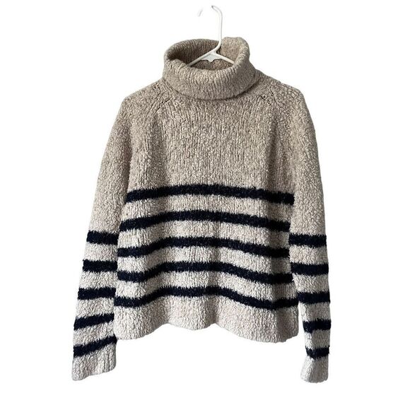 Madewell Mariner Stripe Turtleneck Sweater Size Medium Cream Navy - Picture 8 of 13